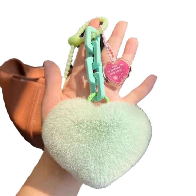 Fur Heart Ball Keychain Women Girl Creative Bag Pendant Cute Plush Toy Keyring Valentines Day Gifts