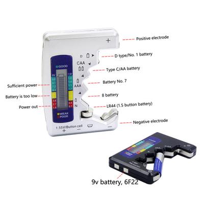 Tester baterií LCD displej Indikátor napájení Nejsou potřeba žádné baterie AAA AA 9V Detektor baterií Domácí použití