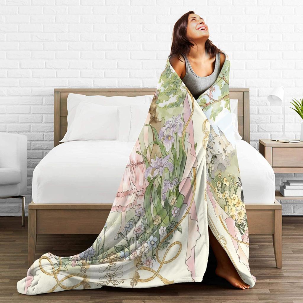 Border Painting Art Girl Blanket  Super Soft Novelty Plush Bedding Throws For Girls Boys Outdoor Flannel Bedspread Bed Cover