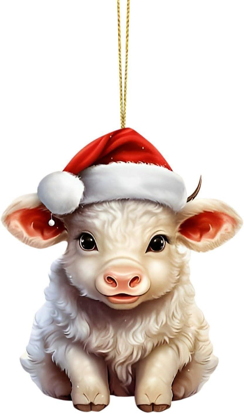 Charming Cartoon Bull Acrylic Pendant Festive Christmas Tree Hanging Decoration синий