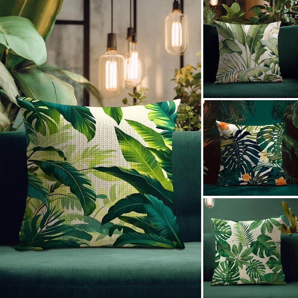 Palm Leaves Fashion Cushion Cover Natural Linen Pillow Case DoubleSided Print Decorative Sofa Pillowcase Home Decor Gift