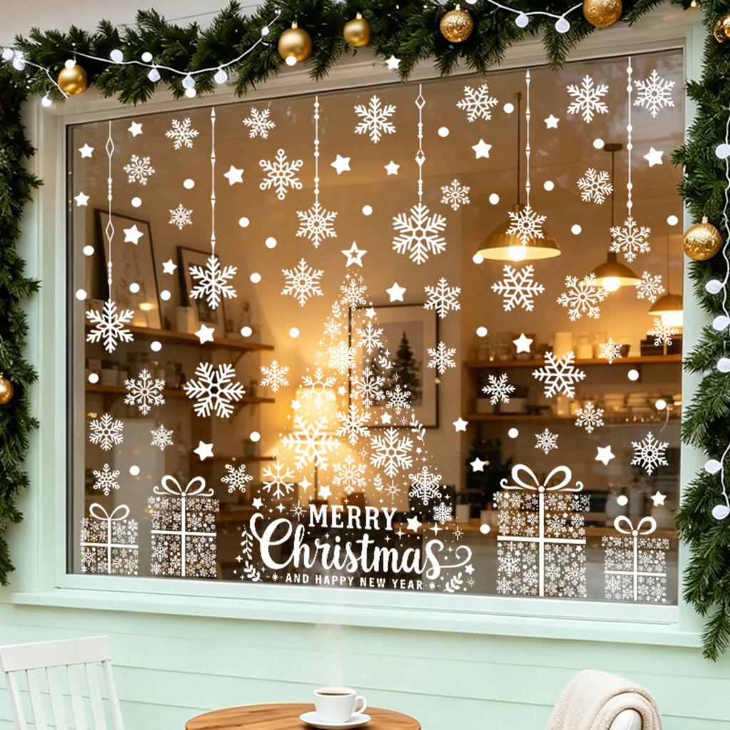 Christmas Window Clings Static Cling Snowflake Decals for Glass, Winter Holiday Decor for Home Bedroom Living Room and Storefront