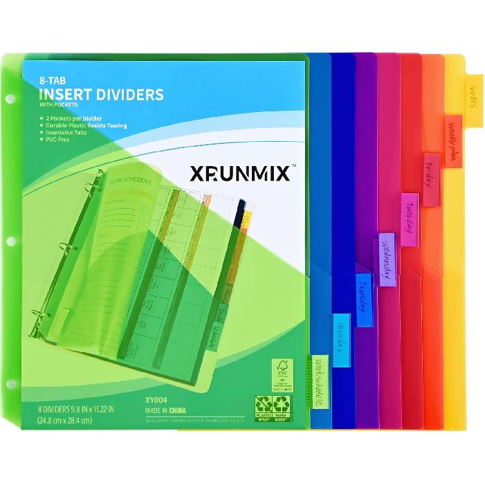 8-Tab Binder Dividers - Index Pockets Divider for 3 Ring Binders 3-Hole Plastics Sheets Protectors for US Letter Size in 05 1 2 3 inch 3700₽
