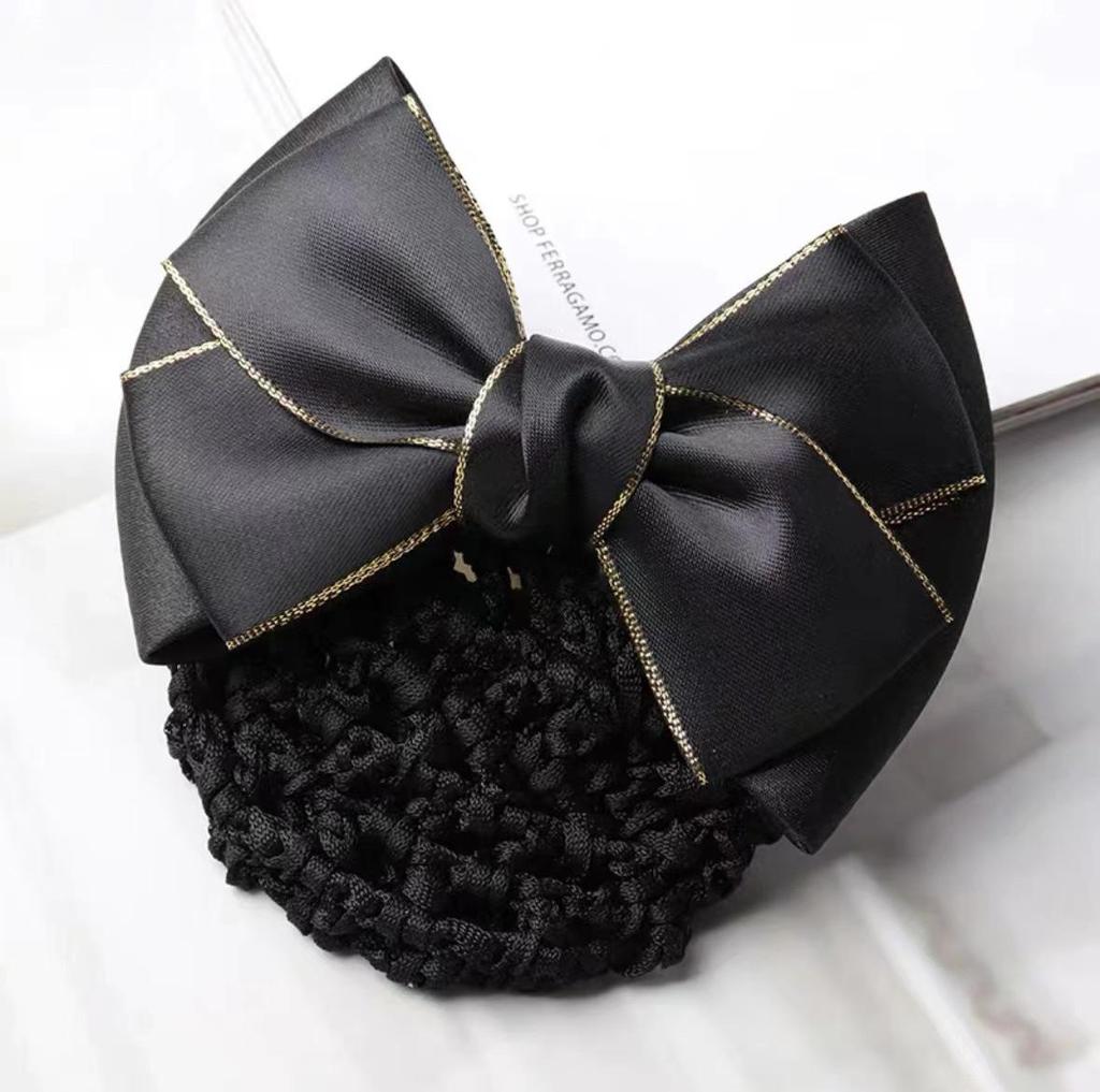 Gold-Edged Bow Hairnet for Professional Female Nurses & Hotel Staff