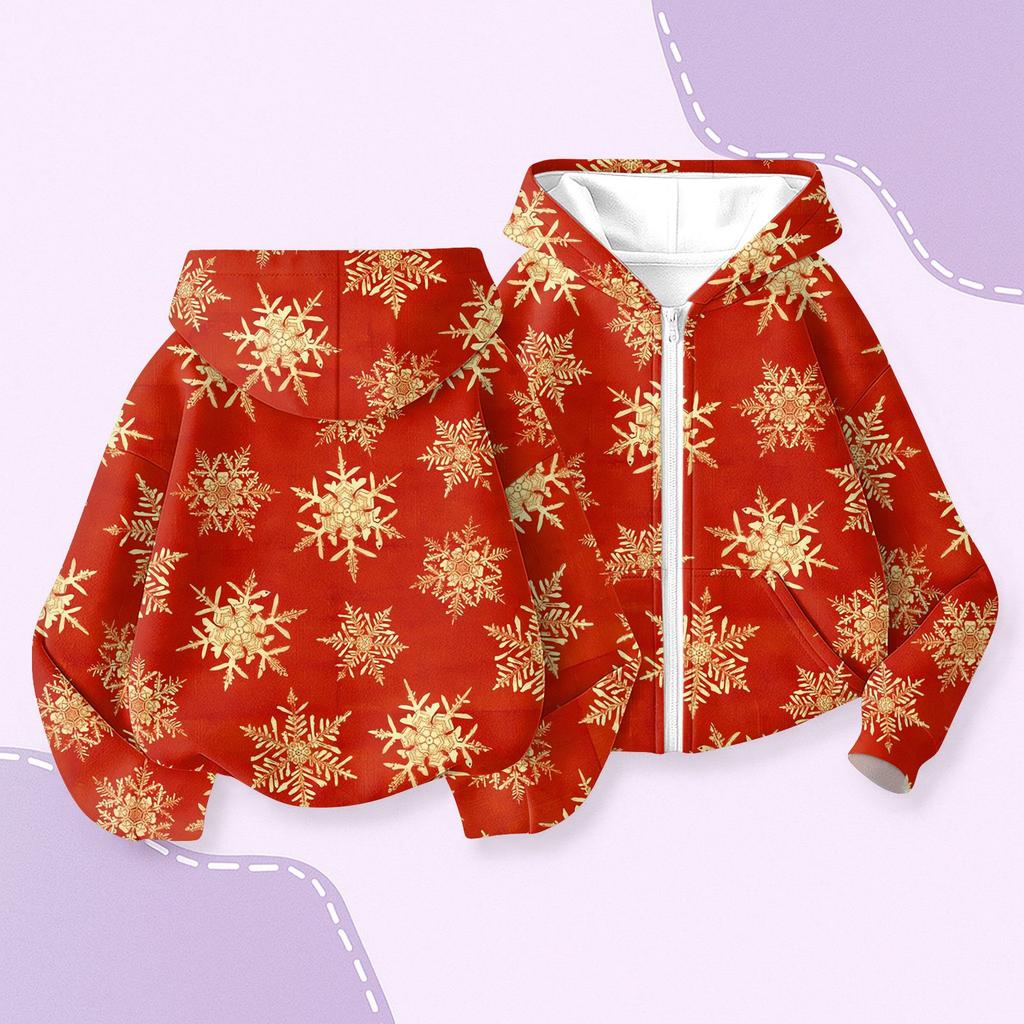 Children's Fashion Christmas Printed Long Sleeved Hooded Sweatshirt, Girls' Hoodie Jacket