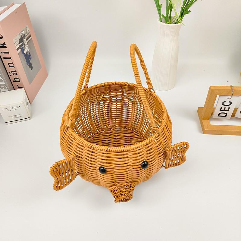 Cartoon Pig Shaped Handheld Storage Basket Kitchen Fruit Snacks Farmhouse Decor PP Plastic Organizer