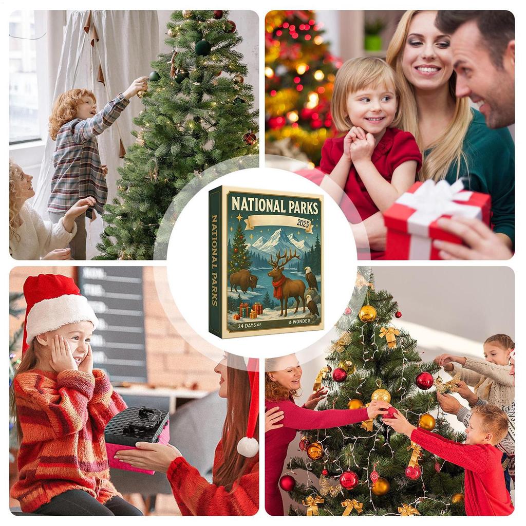 Christmas Ornament Countdown Cute Acrylic Calendars with 2D Flat Figures Toys 24 Day Festive Decor with National Parks Themes