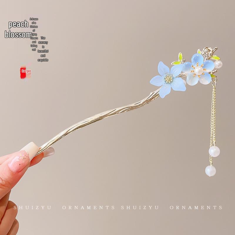 Elegant Retro Tassel Hairpin for Hanfu Updo - Women's Chinese Style Metal Hair Clip