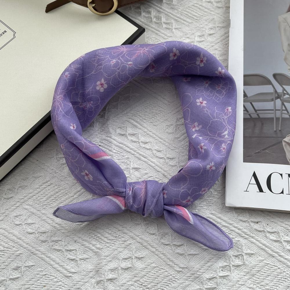 Floral Print Pattern Hair Scarf Double Sides Head Handkerchief Silk Scarf Spring Summer Fall