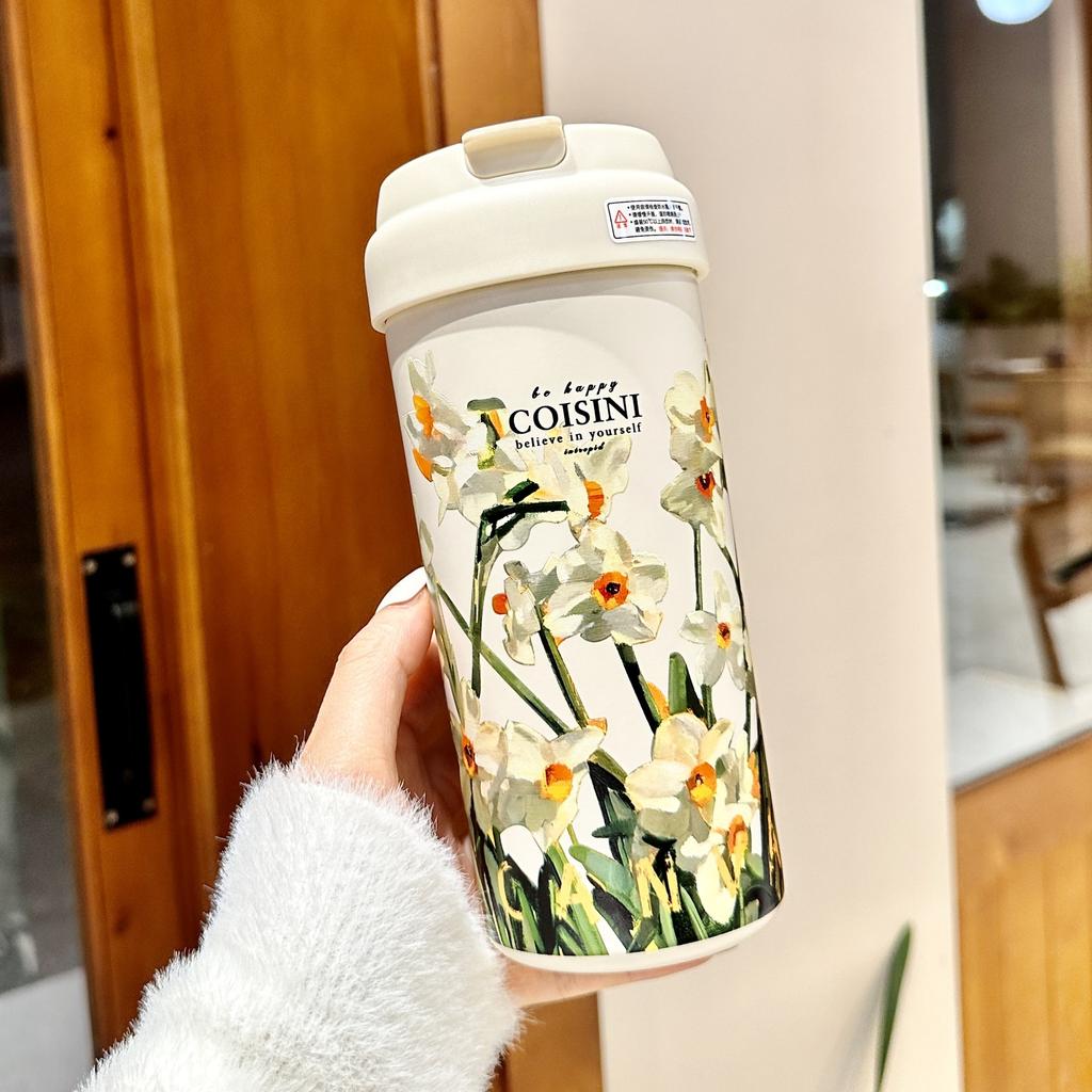 Coffee Thermos Cup Girls New Double Drinking Cup Luxury High-grade Sense with Straw Cup Accompanying Large Volume