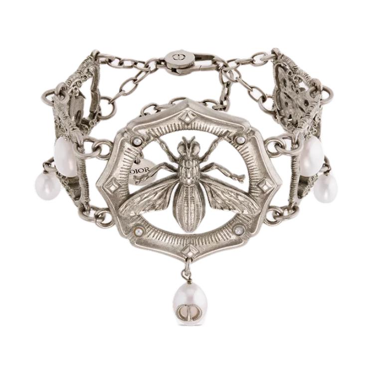 

Dior Bee Hollow Design Pearl Decorated Metal Bracelet Women Bracelets Silver B2636WOMFW_D21W F,Silver