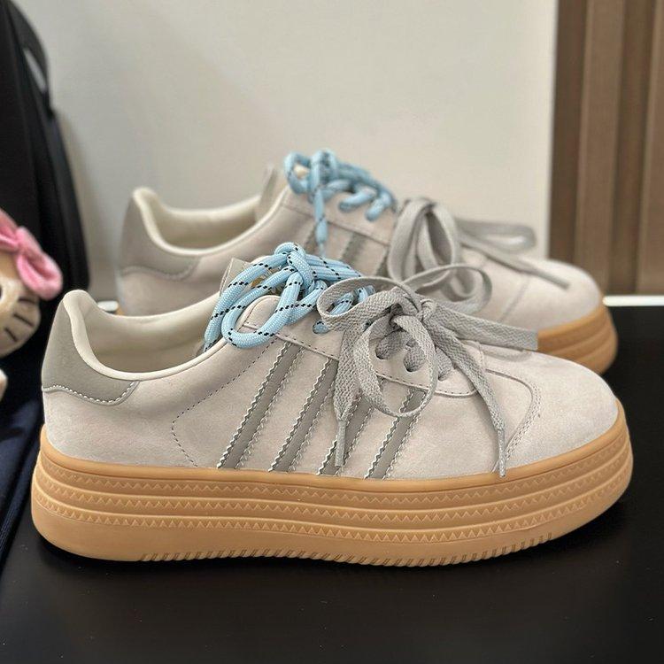 Thick-soled Matte Leather Four-bar German Training Shoes Women's Shoes 2025 Spring New Pair of Shoelaces Breathable Casual Sports Board Shoes Women