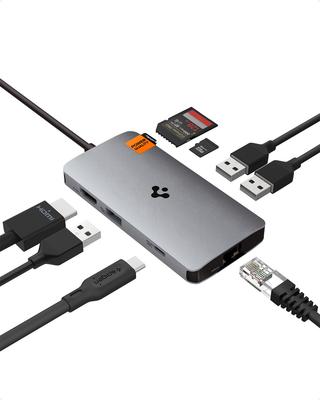 Spigen Macbook Air M2 Hub 100W 4K lan 1Gbps 5Gbps und 3 Ports für Datenkarte Kompatibel mit MacBook Surface und anderen 8-in-1 USB-C [Leicht 89g,