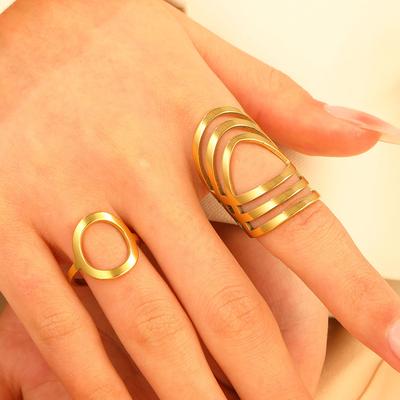 Irregular Hollow Opening Rings For Women Stainless Steel Gold Color Geometric Ring Fashion Simple Party Christmas Jewelry Gift