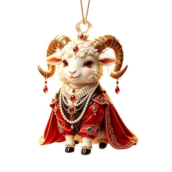 Auspicious Goat Theme Gifts 2D Acrylic Christmas Hanging Ornament, 3.15 Inch Farm Animal Xmas Tree Holiday Car Interior Decor Decoration for Rear View