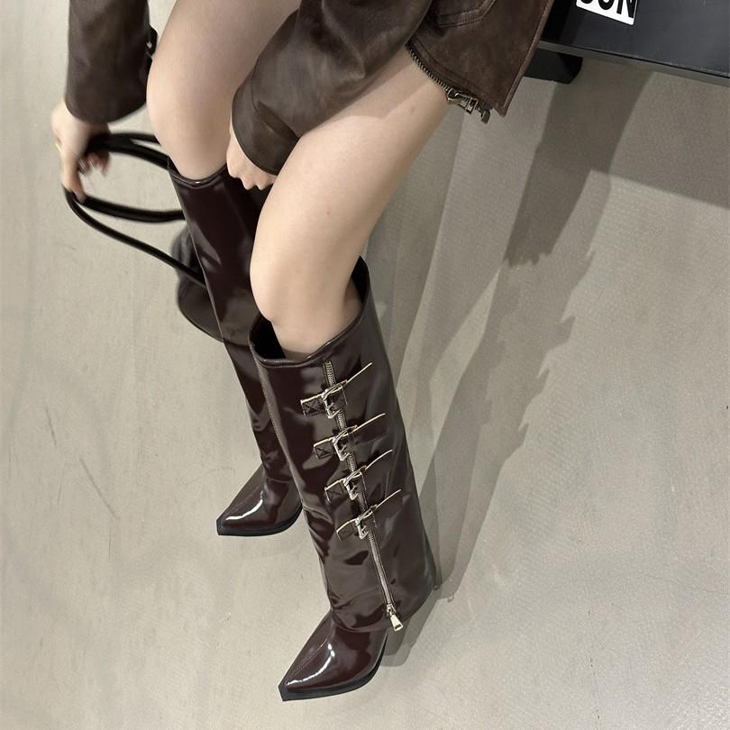 Pointed Thin Heel Boots 2025 Autumn and Winter New Buckle Slim High Heel Trouser Boots Niche Versatile Fashion Boots