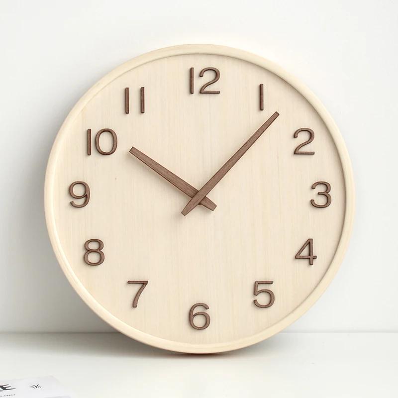 Japanese Art Wall Clock Modern Design Creativity Digital Wall Clock Living Room Nordic Wooden Bamboo Creative Wall Decoration