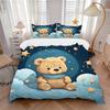 3-teiliges Anime-Teddybär-Bettwäscheset - Enthält einen Bettbezug und zwei Kissenbezüge (Kein Kern) - Heimdekoration, Festivalgeschenk, Polyesterstoff - S