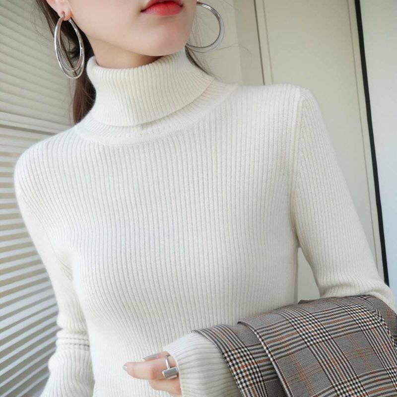 

Turtleneck sweater women s winter inner wear autumn and winter new slim-fitting and thin solid-color knitted bottoming shirt One size белый