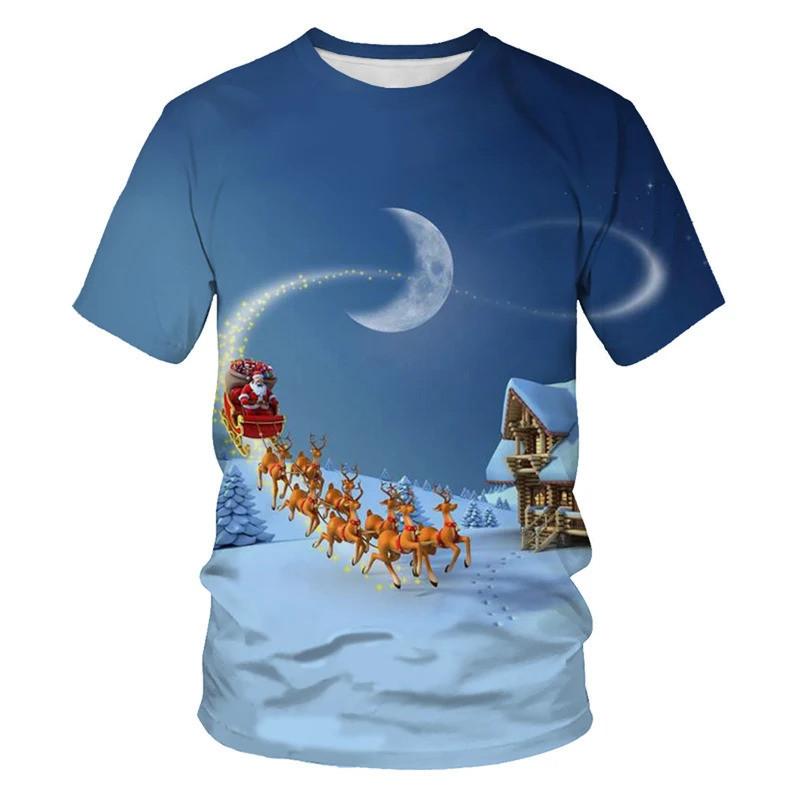 Santa Claus, Christmas Tree, Snowman, Printed Holiday Party, Men's Unisex Fashion T-shirt, Children's Round Neck Casual Short Sleeved Shirt