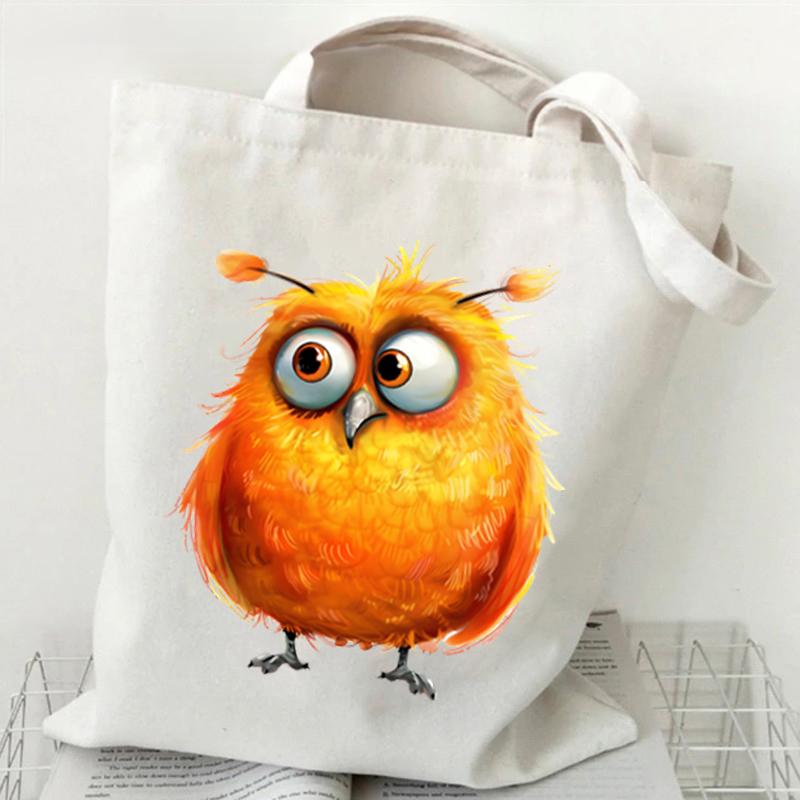 

Сумка через плечо с принтом акварельных животных Birde Женская мода Мультяшная сова Холщовая сумка-тоут Смешные женские сумки Harajuku Birde в стиле аниме