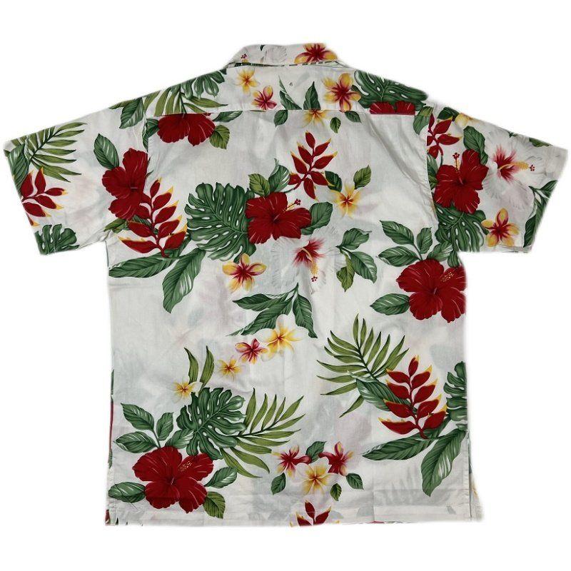 Men's Summer Pure Cotton Large Floral Short-Sleeved Shirt, Loose-Fitting Seaside Vacation Couple's Hong Kong-Style American Casual Shirt