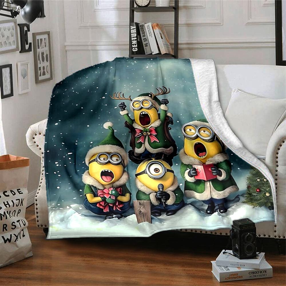 1Pc Christmas Minions Celebration Blanket Soft And Comfortable Casual Warm Camping Travel Christmas Halloween Gift M91746