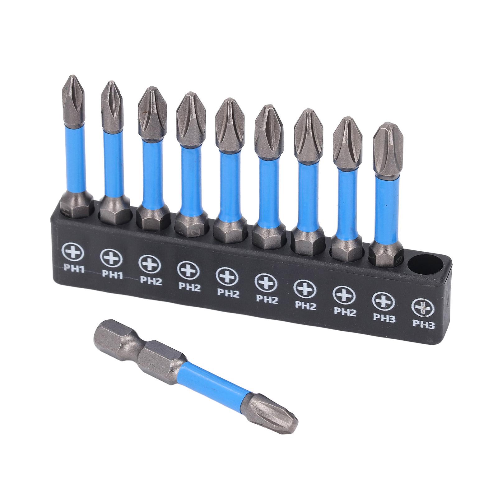 

Набор из 10 шт. магнитных бит для отвертки PH для электроинструмента PH1 PH2 PH3 2 дюйма 50 мм сталь S2 с 1/4 дюйма
