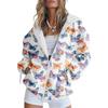 Womens Oversized Hooded Zip-Up Sweatshirt With 3D Printed Winter Casual Loose Fit