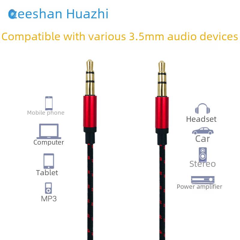 Cable de audio auxiliar de 3,5 mm macho a macho trenzado de nailon para auriculares de coche y móviles
