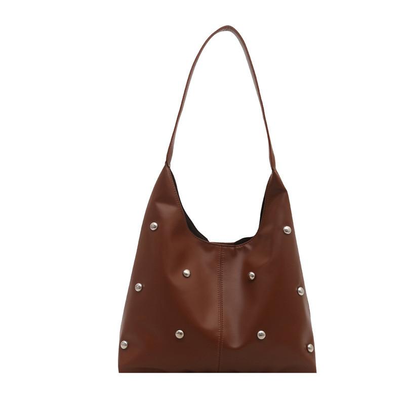 Womens Big Pu Shoulder Bag With Rivet Details Design For Street Style Fashion And Commuting