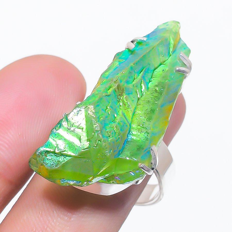 

Natural Green Titanium Quartz 925 Sterling Silver Jewelry Ring Size 9 v0z26