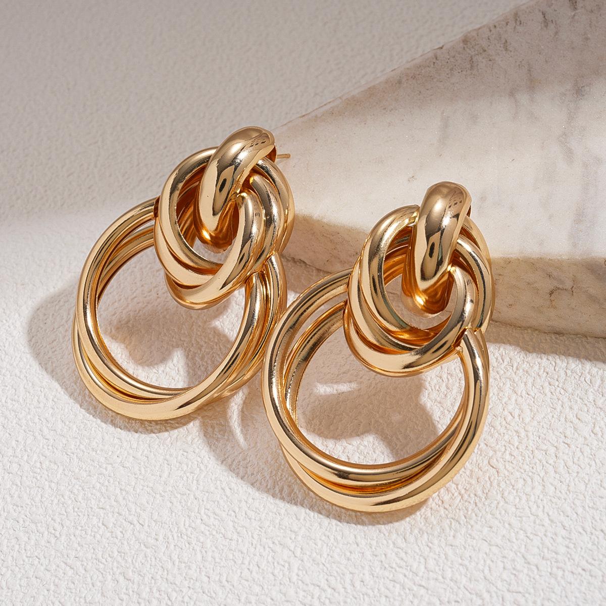 Glossy Geometric Round Knotted Earrings, Unique and High-end Earrings