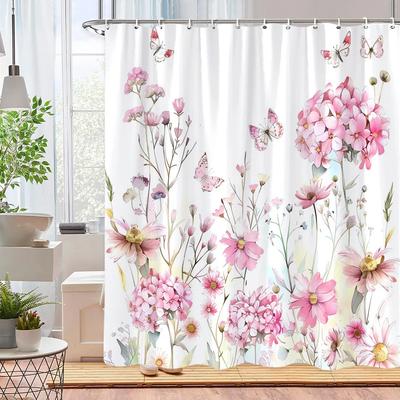 Schöner Aquarell-Blumen-Duschvorhang Rosa Blau Floral Heim Polyester Duschvorhänge Badezimmer Dekor mit Haken