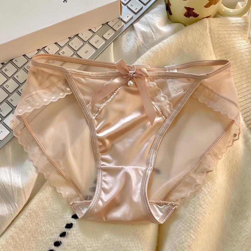 Mid Waist Sexy Satin Panties Breathable Mesh Lace Triangle Women’s Panties