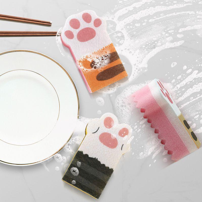Cat Claw 3pcs Sponge Wipe Thickening Kitchen Brush Pot Dishwashing Block Cleaner