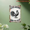 Metal Wall Art Rooster Sign Cluck Around Find Out Funny Farmhouse Kitchen Decor Rustic Tin Poster