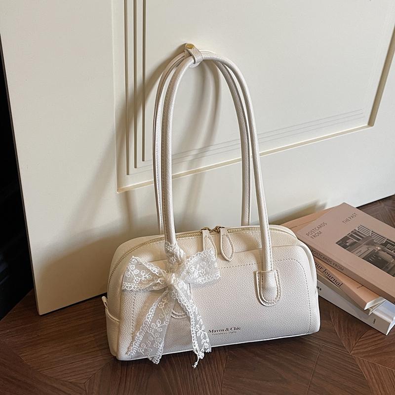 Fashionable Ladies Baguette Shoulder Bag with Bowtie Underarm Commuter Bag for Women Stylish Single Strap Handbag