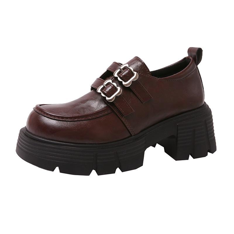 Women's autumn new thick heel platform retro fashion small Mary Jane small leather shoes