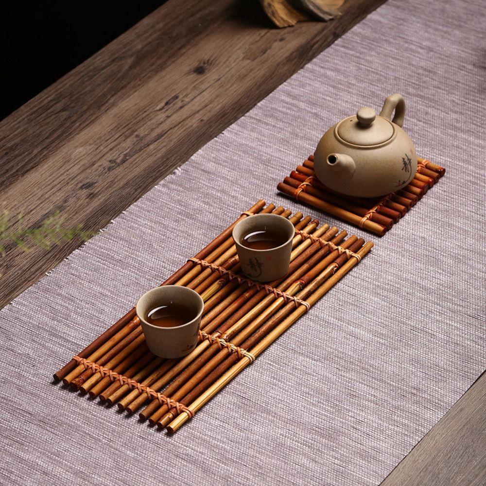 Sqaure Rectangle Bamboo Raft Coaster Bamboo Anti-slip Mat Multi-purpose Heat Insulation Pad  Tea