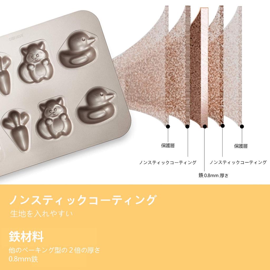 CHEFMADE 8-Cage Animal Vegetable Bread, Carrot Bread Mold, Non-Stick Cake Mold