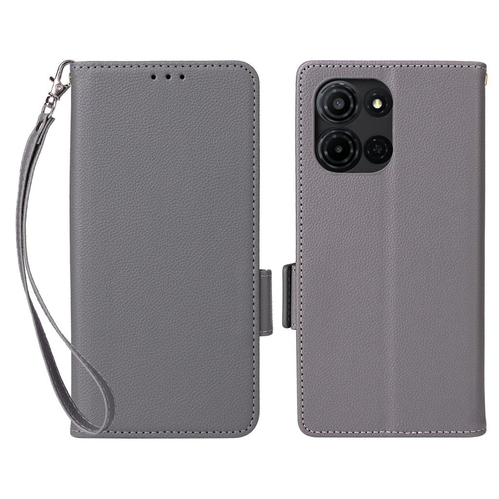 For TCL K33 5G/K32 5G Case Litchi Texture Wallet Leather Phone Cover with Wrist Strap
