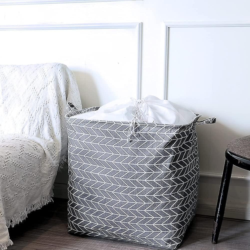 100l Large Collapsible Laundry Baskets With Handles Grey Drawstring Laundry