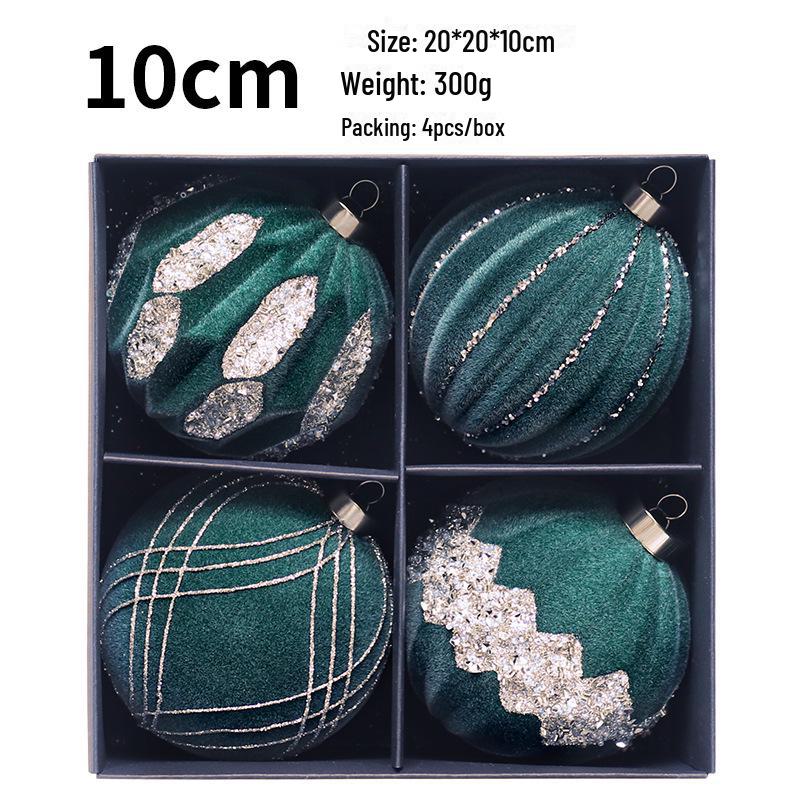 10cm Diamond Flocked Christmas Ball Ornaments - Set of 4