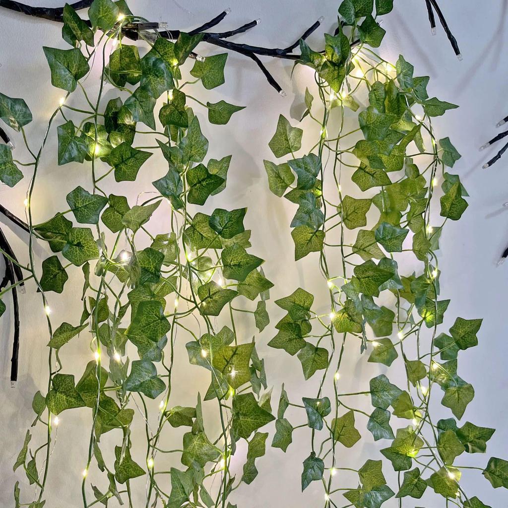 LED Solar Rattan String Lights with Ivy Simulation - Battery-Powered Courtyard Copper Wire Lights