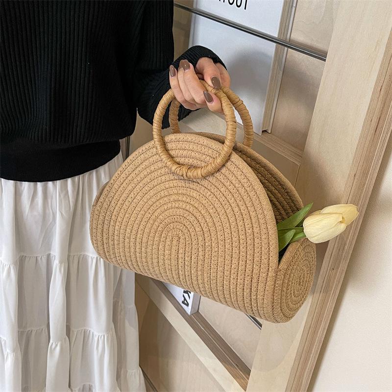Korean Style Women's Handbag: 2026 Summer Woven Cotton Rope Tote