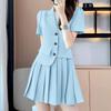 ZANZEA Women Short Sleeve Blouse and Pleated Skirts Casual Two Piece Sets