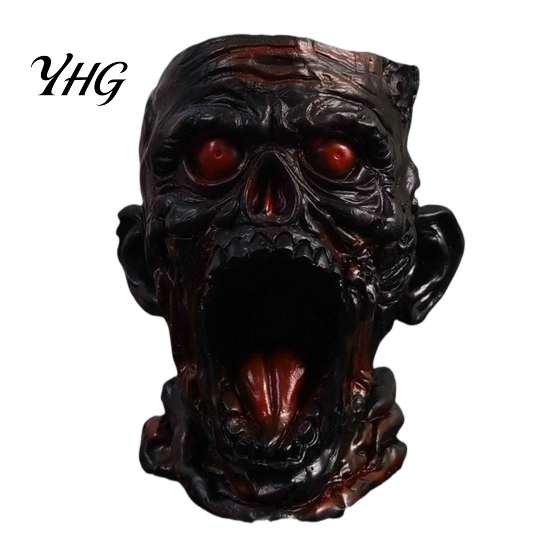 Spooky Desktop Storage Gothic Skull Pen Holder, Realistic Zombie Head Makeup Brush Organizer, Large Capacity Unique Halloween Ornament Container,