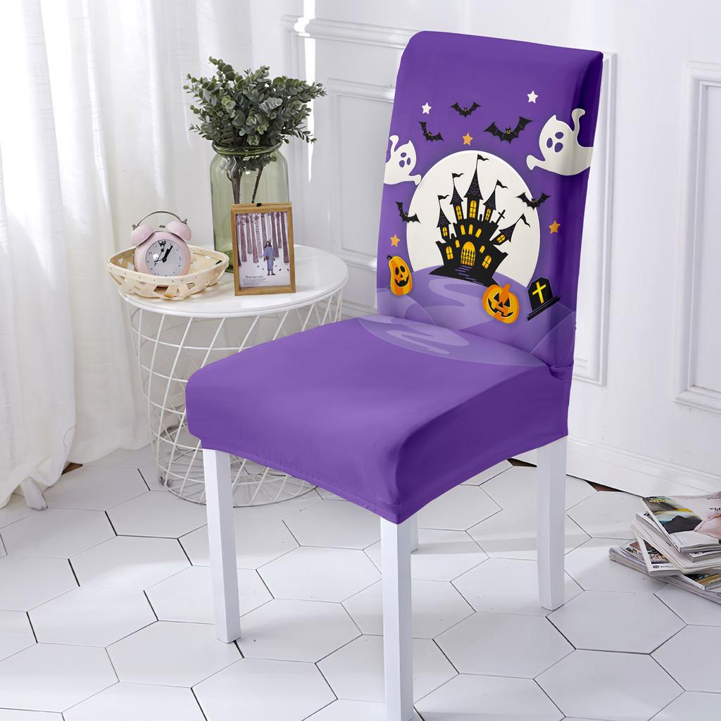 Halloween Chair Cover Milk-Silk Fabric Decorative Soft Elastic Printed Chair Cover Hotel Event Home Universal Seat Protector