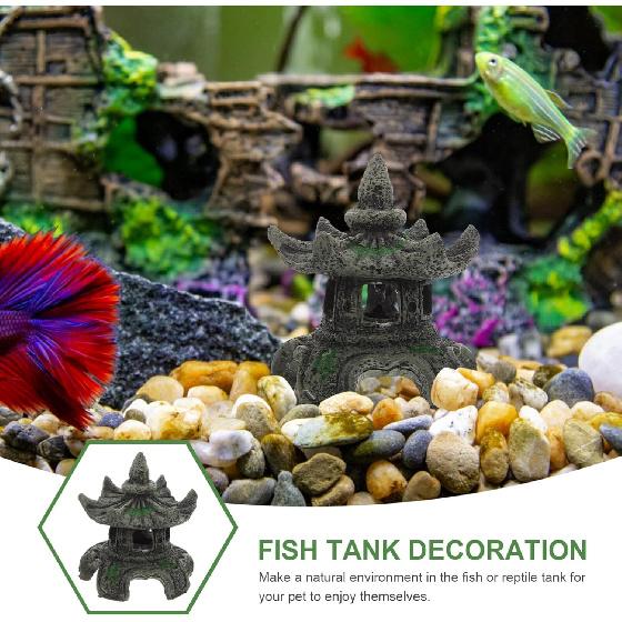 Pagoda Lantern Aquarium Landscaping Ornament Cave Decor Aquarium Breeding Cave Shrimp Shelter Fish Hideout Hideaway Fish Tank Bonsai Landscape Decor
